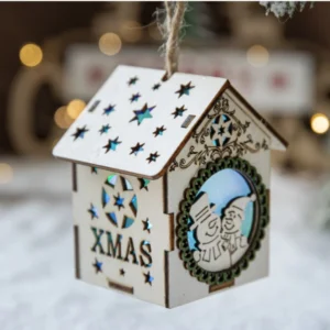 Christmas Wooden House 2025 Christmas Decoration Led Light Xmas Tree Hanging Ornament Home New Year Gift Navidad Hanging Decor