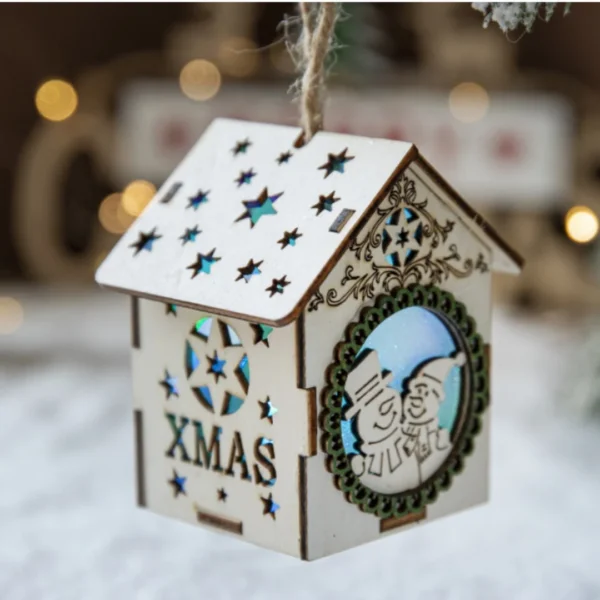 Christmas Wooden House 2025 Christmas Decoration Led Light Xmas Tree Hanging Ornament Home New Year Gift Navidad Hanging Decor