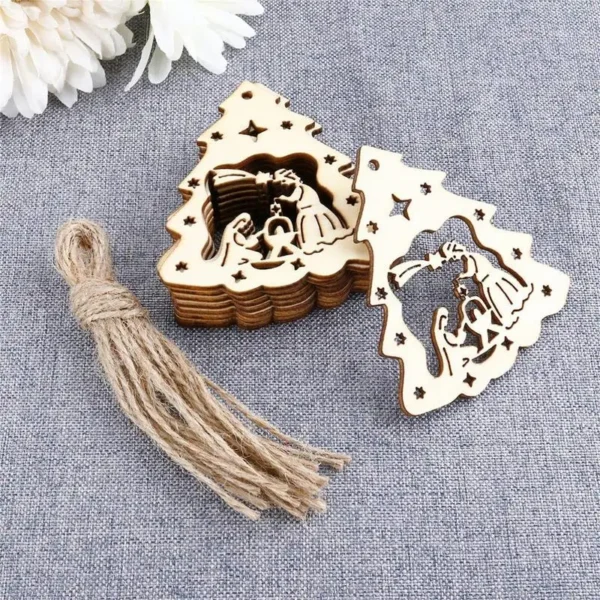 10pcs Nativity Scene Pendant Wooden Hollow Pendant Decor Jesus Birth Ornament For Christmas Tree Home Decoration - Image 4