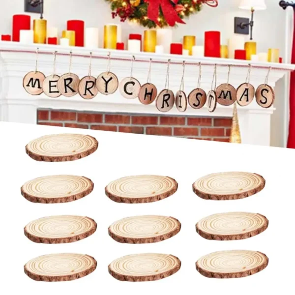 Natural Wood Slices Craft Wood Kit with Hole Wooden Circles Tree Slices for Arts and Crafts Christmas Ornaments DIY Crafts 10Pcs - Image 3