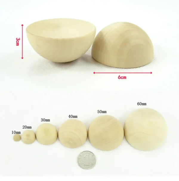 1-100Pcs Natural Half Wooden Beads 10/12/15/18/20-100mm Half Unfinished Wood Balls Split Wood Beads for DIY Craft Toy Home Decor - Image 2