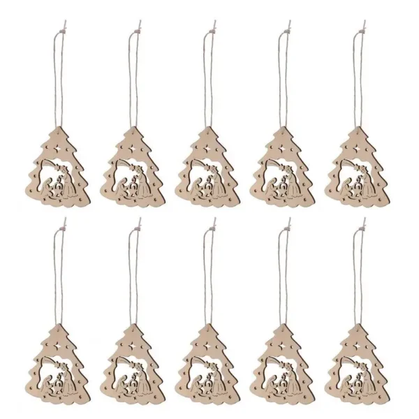 10pcs Nativity Scene Pendant Wooden Hollow Pendant Decor Jesus Birth Ornament For Christmas Tree Home Decoration - Image 8