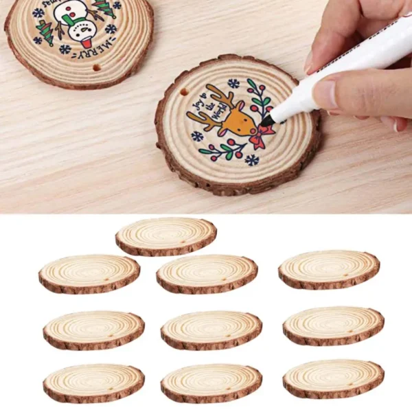 Natural Wood Slices Craft Wood Kit with Hole Wooden Circles Tree Slices for Arts and Crafts Christmas Ornaments DIY Crafts 10Pcs - Image 2