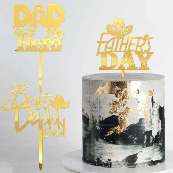 Lover you DAD Father's Birthday Cake Topper Wooden Acrylic Double Layer DAD happy Father's Day Birthday Party Cake Decoration
