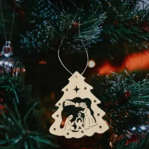 10pcs Nativity Scene Pendant Wooden Hollow Pendant Decor Jesus Birth Ornament For Christmas Tree Home Decoration