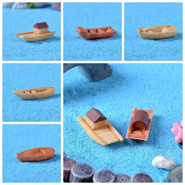 Micro Landscape Micro Landscape Boat Resin Wooden Boat Mini Boat Fish Tank Decoration Awning Boats Art Crafts - Image 3