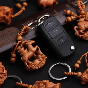 Twelves Animal Peachwood Keychain Pendant Key Ring Ornament Portable Gift for Unisex