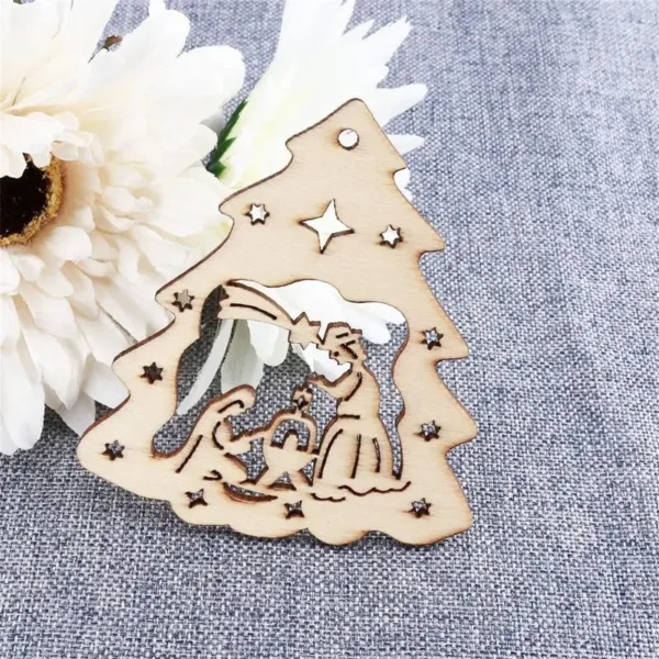10pcs Nativity Scene Pendant Wooden Hollow Pendant Decor Jesus Birth Ornament For Christmas Tree Home Decoration - Image 6