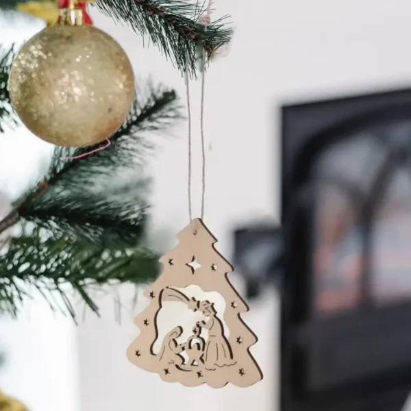 10pcs Nativity Scene Pendant Wooden Hollow Pendant Decor Jesus Birth Ornament For Christmas Tree Home Decoration - Image 3