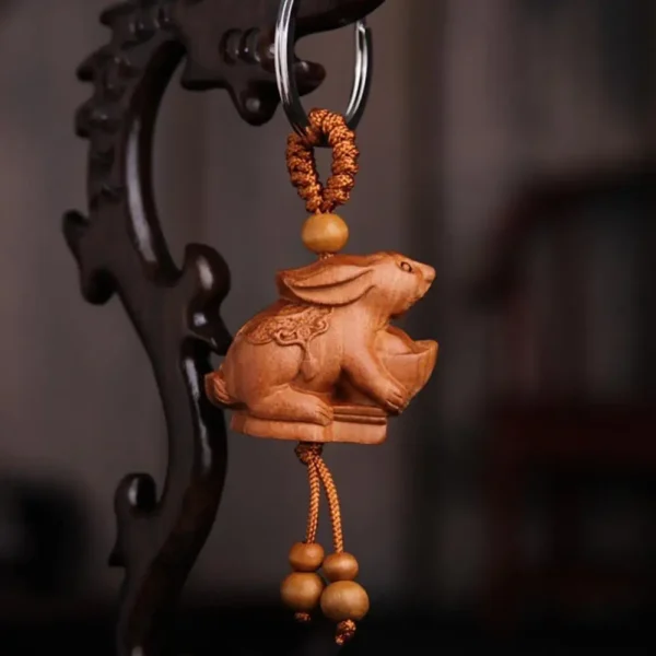 Twelves Animal Peachwood Keychain Pendant Key Ring Ornament Portable Gift for Unisex - Image 2
