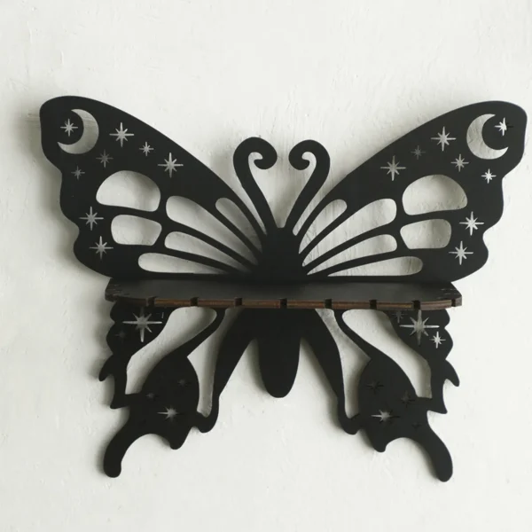Wood Craft Black Butterfly Hollow Candlestick Wall Storage Shelf Home Study Bedroom Wall Pendant Decoration Housewarming Gift - Image 7