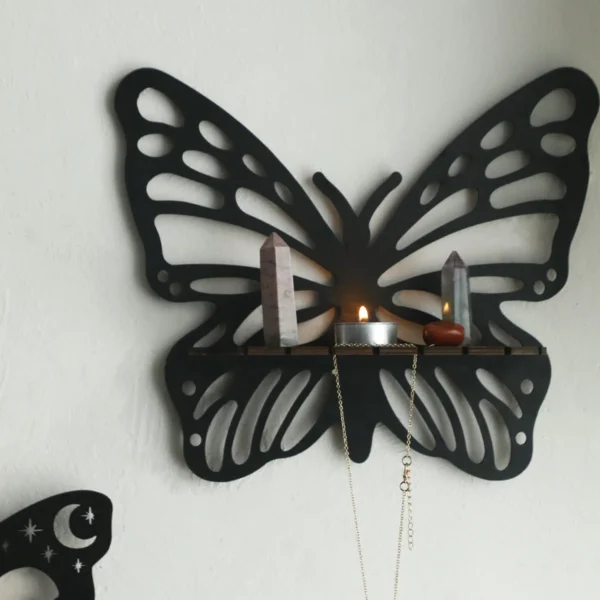 Wood Craft Black Butterfly Hollow Candlestick Wall Storage Shelf Home Study Bedroom Wall Pendant Decoration Housewarming Gift - Image 5